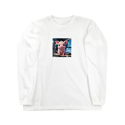 データを分析するミニブタ Long Sleeve T-Shirt