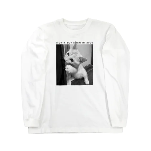 モノクロ猫Tシャツ いたずら Long Sleeve T-Shirt