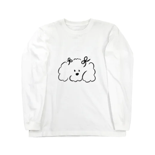 ふわふわの白い犬/リボン ロングスリーブTシャツ