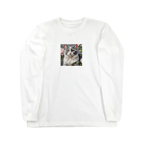 ピオニーと猫 Long Sleeve T-Shirt