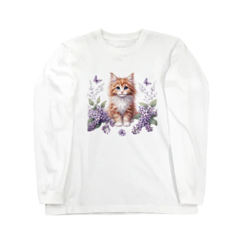 子猫とお花 ロングスリーブTシャツ