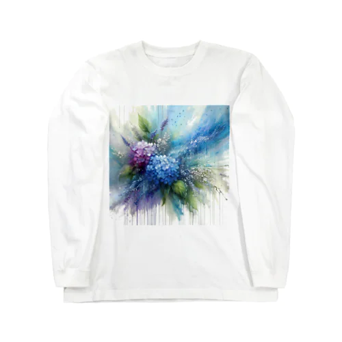 紫陽花と雨【水彩画風シリーズ】 Long Sleeve T-Shirt