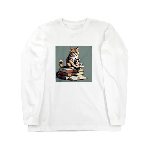 本を読む猫 ロングスリーブTシャツ