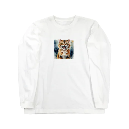怒った猫の表情が鮮やかに描かれた水彩画 Long Sleeve T-Shirt