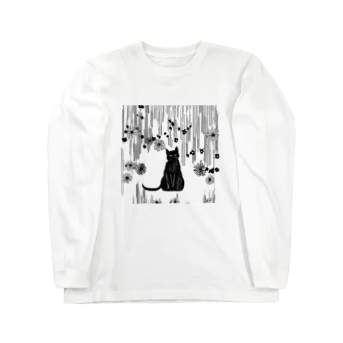 黒猫　大正ロマン　モノクロ　絵画 Long Sleeve T-Shirt