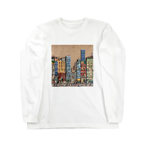 油絵　知らない都市の風景　ノスタルジー ロングスリーブTシャツ