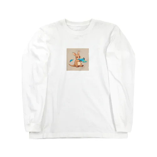 おもちゃの飛行機に乗ってかわいいカンガルーに会おう Long Sleeve T-Shirt