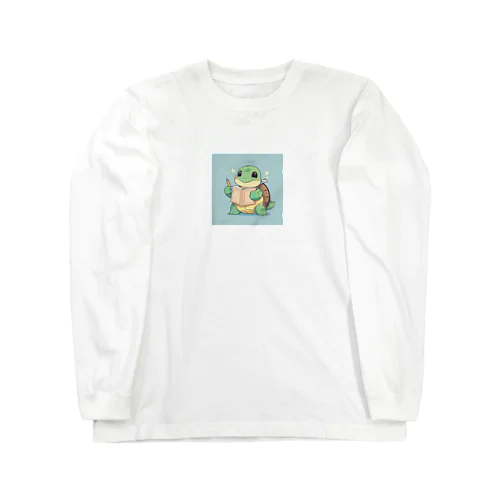 おもちゃの本を持ったかわいいカメ Long Sleeve T-Shirt