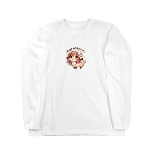 羊さん。かわいい動物が「おはよう」の挨拶 Long Sleeve T-Shirt