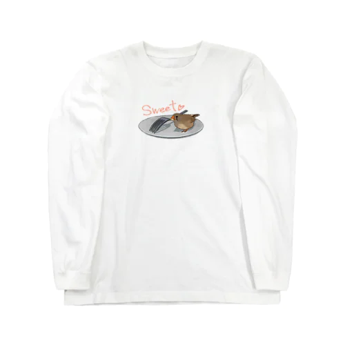 お皿に乗るキンカチョウ Long Sleeve T-Shirt