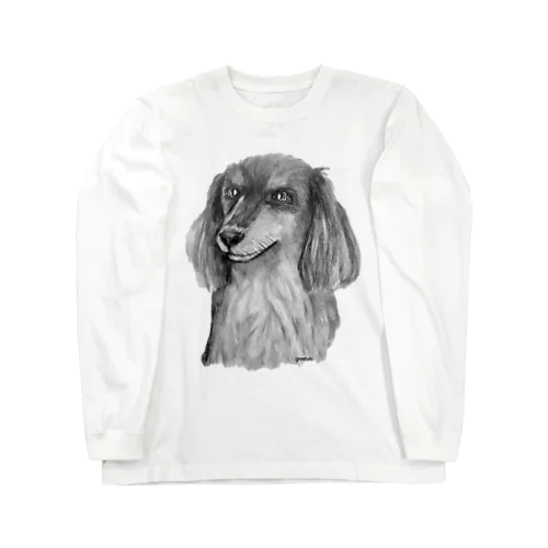 ダックス　アート犬モノクロ　ブラックタン ロングスリーブTシャツ