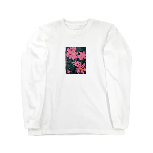 PINK FLOWERS with Dark Background ロングスリーブTシャツ