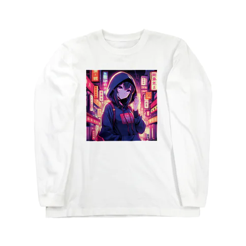 ネオンが光る街に立つ女の子 Long Sleeve T-Shirt