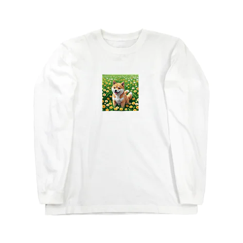 お花畑と柴犬 Long Sleeve T-Shirt