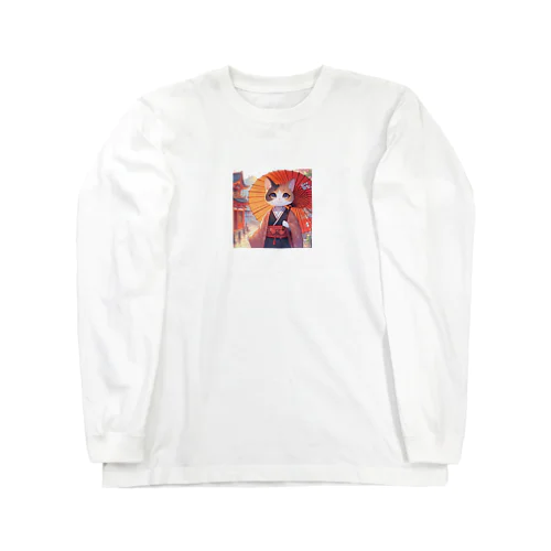 傘をさしている猫_アニメ風2 Long Sleeve T-Shirt