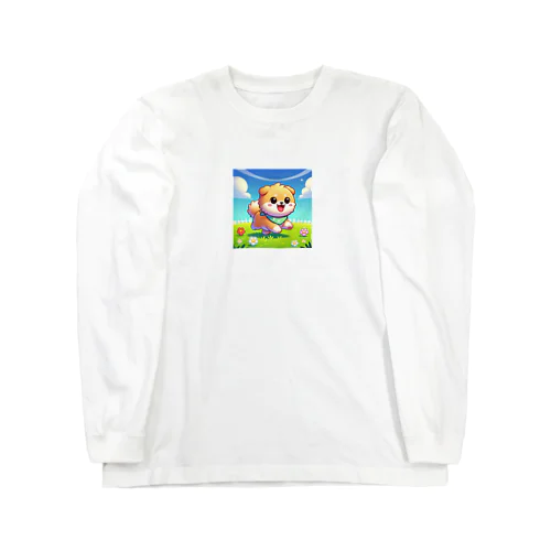 花咲く庭で楽しそうに走る柴犬ちゃん Long Sleeve T-Shirt