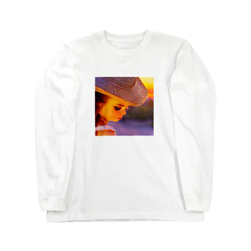 麦わら帽子のクラシックガール Long Sleeve T-Shirt