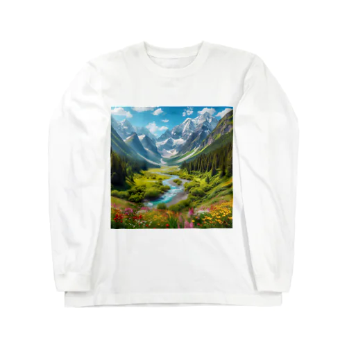 山間の風景 ロングスリーブTシャツ