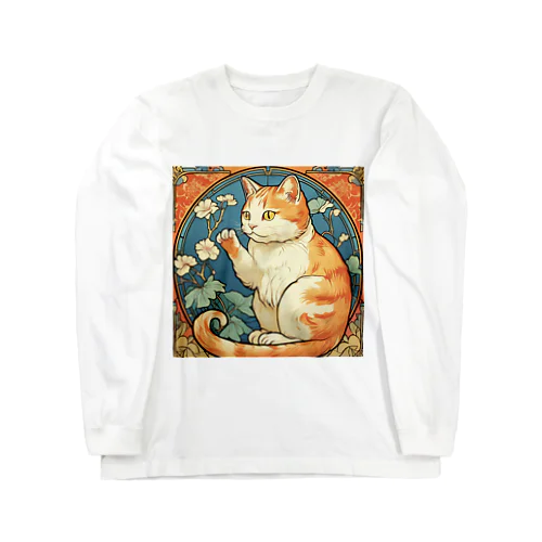 金運招く猫ミュシャ風 ロングスリーブTシャツ