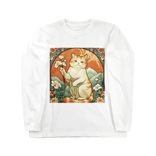 幸運を招いてない猫。花を持ってるだけよね ロングスリーブTシャツ