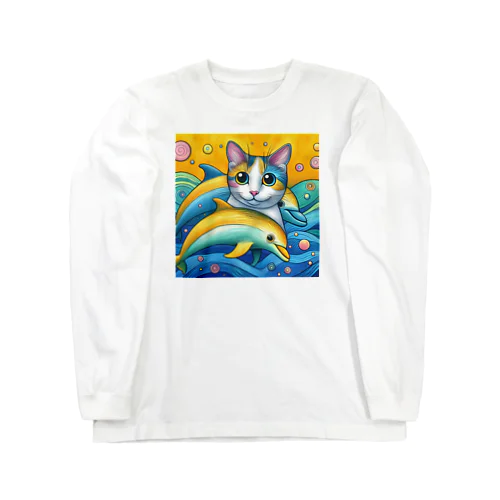 イルカと猫🐈🐬🌴 ロングスリーブTシャツ