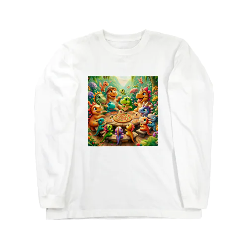 ピザを食べる恐竜の子供たち！ Long Sleeve T-Shirt