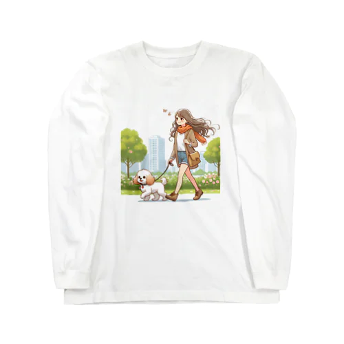 かわいい犬と散歩をする女性 Long Sleeve T-Shirt