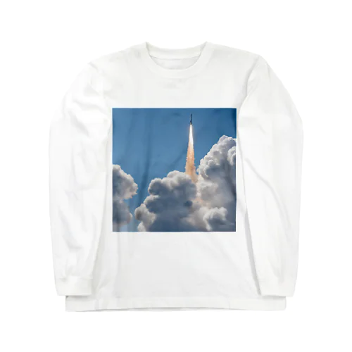 青空に向かって打ち上げられるロケット ロングスリーブTシャツ