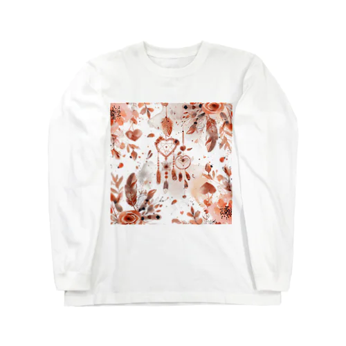 ハート　赤　飾り　羽根　葉　可愛い Long Sleeve T-Shirt