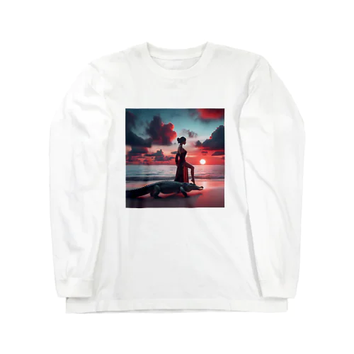 夕暮れの砂浜を歩く Long Sleeve T-Shirt