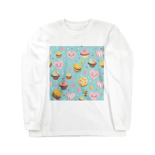 ハート　赤　ピンク　カップケーキ　お菓子　可愛い ロングスリーブTシャツ