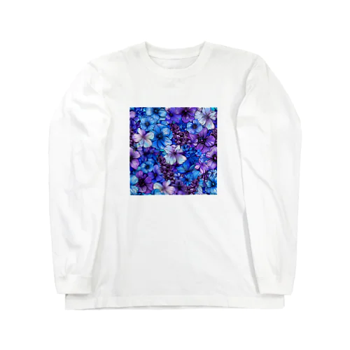 可愛い紫色と青色の花　イラスト Long Sleeve T-Shirt