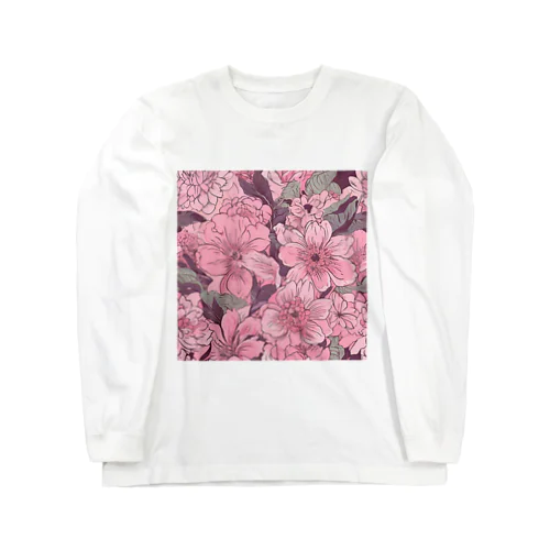 ピンクのお花が散りばめられた ロングスリーブTシャツ