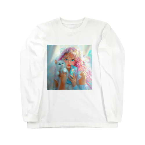本を持った女の子と猫 Long Sleeve T-Shirt