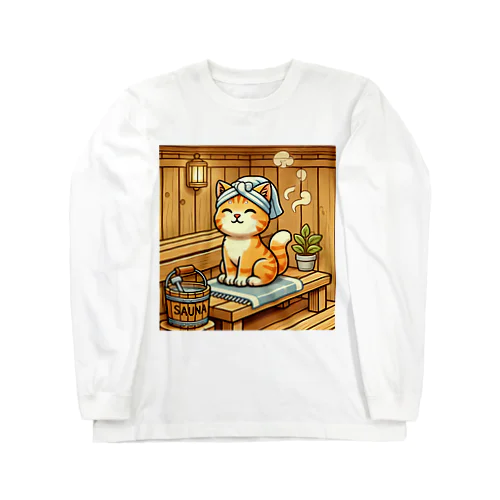 サウナでととのうにゃんこ　　Sauna Bliss Cat Long Sleeve T-Shirt