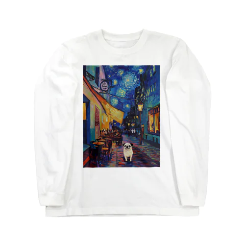 パグと夜のカフェテラス Long Sleeve T-Shirt