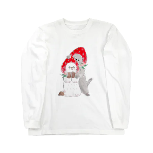 ガブっといちごにゃんこ Long Sleeve T-Shirt