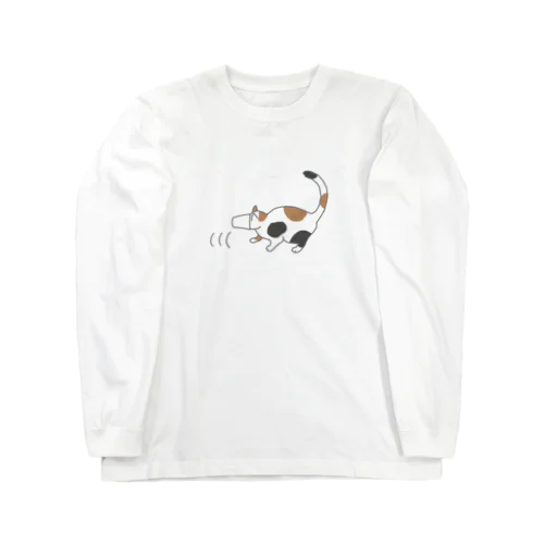 紙コップから頭が抜けず後ずさりする猫 Long Sleeve T-Shirt