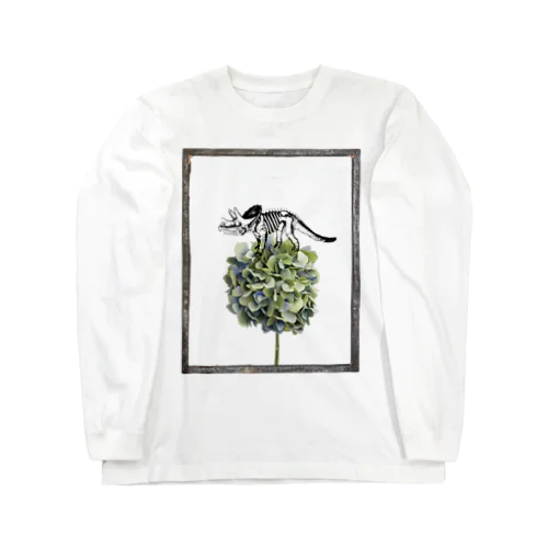 トリケラトプス骨格と紫陽花 Long Sleeve T-Shirt