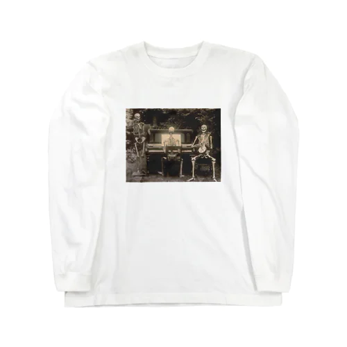 Three skeletons at the piano ロングスリーブTシャツ