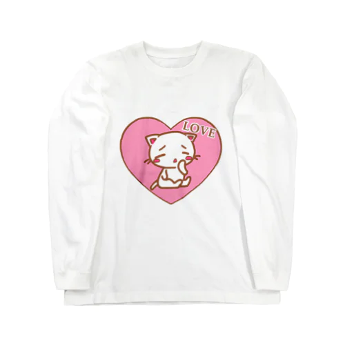 ハートネコLOVE(パステルカラー） ロングスリーブTシャツ