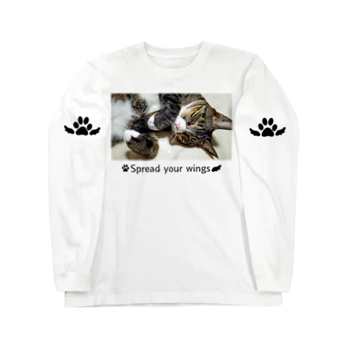 【猫】眠るキジトラ、Sleeping Beat -001 (text：Spread your wings) Long Sleeve T-Shirt