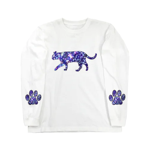 猫シルエット（ギャラクシー柄①） ロングスリーブTシャツ