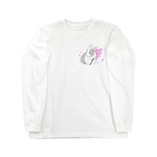 桜の枝とミニウサギ Long Sleeve T-Shirt