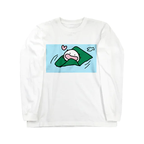 昆布を食べながら川を下るねこです Long Sleeve T-Shirt