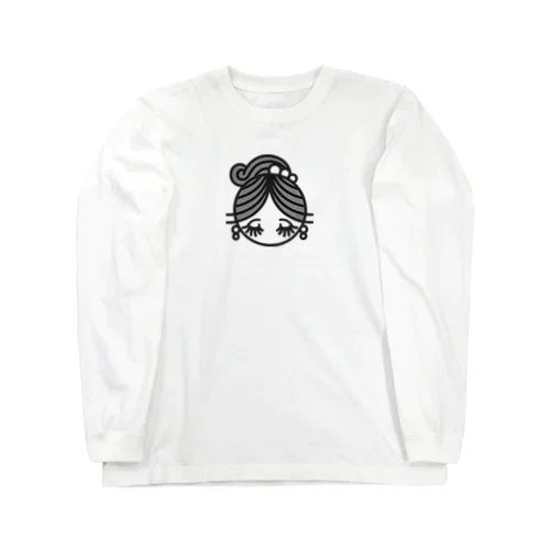 ポニーテール少女アイコンモノクロ Long Sleeve T-Shirt