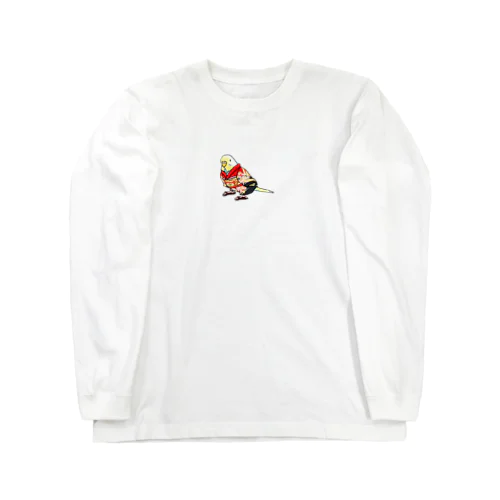 ごきげん着物セキセイインコ【まめるりはことり】 Long Sleeve T-Shirt