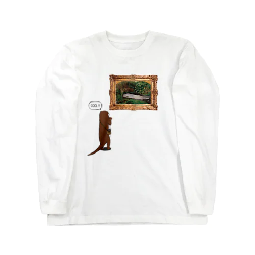 絵画鑑賞するカワウソ ロングスリーブTシャツ