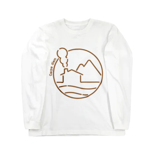 海と山とログハウス（絵が茶Ver.） Long Sleeve T-Shirt