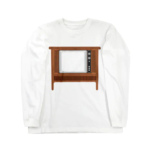 レトロな昭和のオーディオテレビのイラスト 画面オン 脚付き  ロングスリーブTシャツ